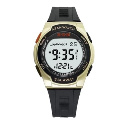 ساعة الحرمين الرياضية HA-6509 مقاس 44MM اسود اطار ذهبي