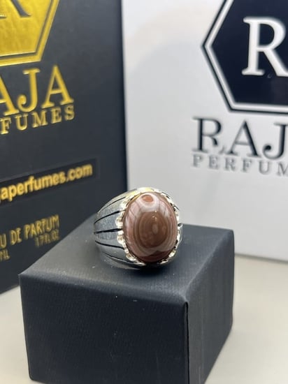 خاتم بحجر عقيق سليماني بني - عطور راجا