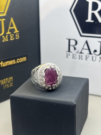 خاتم فضة بحجر الياقوت - الخواتم  - متجر راجا