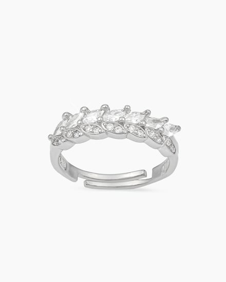 خاتم زواج فضي متألق بصفوف من الزركون البراق