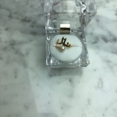 خاتم مطلي ذهب مع لولو نحيفه