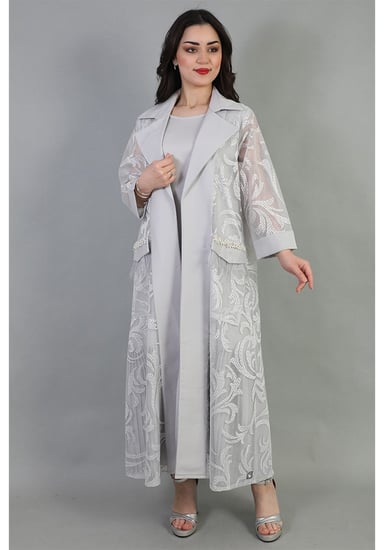 بشت نسائي بأكمام اورجنزا طويلة شفافة مع حزام للخصر