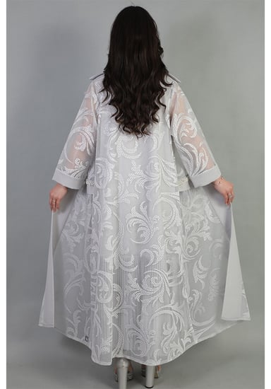 بشت نسائي بأكمام اورجنزا طويلة شفافة مع حزام للخصر