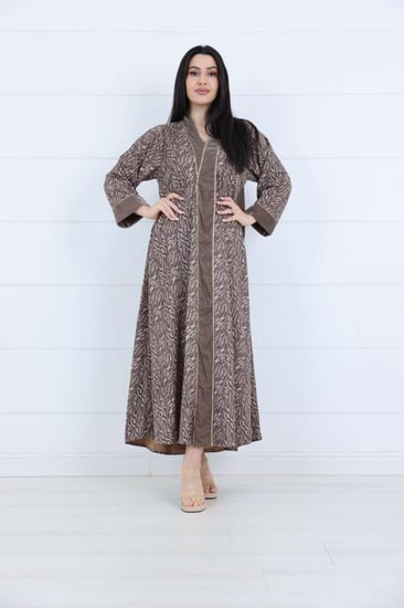 جلابية بيج سترتش مخمل بشريط مخمل وياقة V