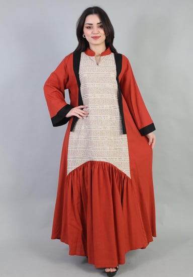 جلابيه مودرن قماش ناعم - بتصميم جذاب وحزام للخصر