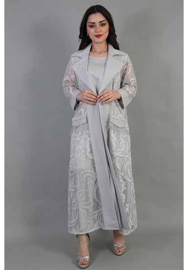 بشت نسائي بأكمام اورجنزا طويلة شفافة مع حزام للخصر