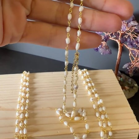 قلادة فضة مطلية ذهب مع لؤلؤ طبيعي نسائية ناعمة