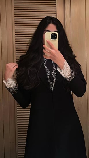عباية كريب اسود مع دانتيل فرنسي-متجر ريتان