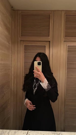 عباية كريب اسود مع دانتيل فرنسي-متجر ريتان