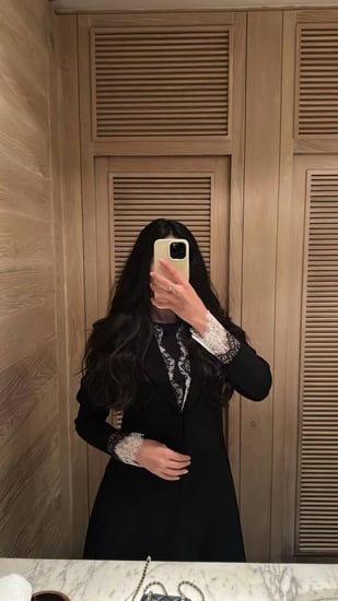 عباية كريب اسود مع دانتيل فرنسي-متجر ريتان