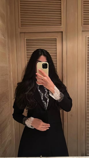 عباية كريب اسود مع دانتيل فرنسي-متجر ريتان