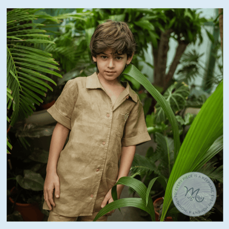 بدلة كتان أولاد -كاكي