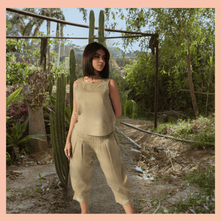 بدلة كتان -  كاكي