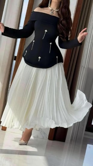 فستان سهره انيق راقي خامه كريب استرتش + تفته كسرات