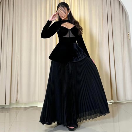 *فستان سهرة شتوي طويل خامه جوخ +جازار بليسيه