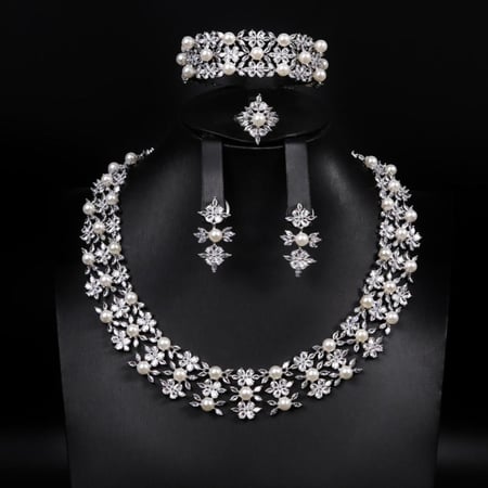 اطقم مجوهرات زيركون فاخر باصدار خاص 5 قطع بضمان على اللون  ABH-6135