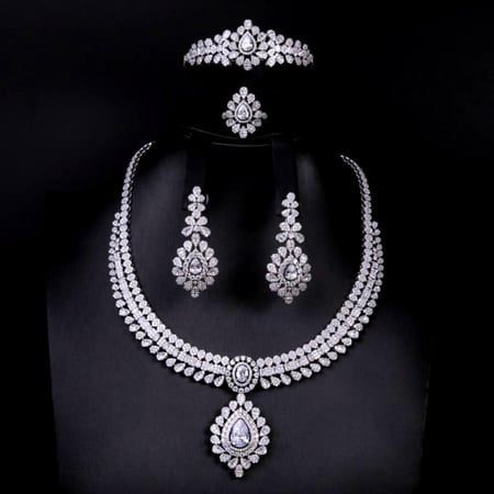 طقم مجوهرات زيركون فاخر بإصدار خاص دقة الماس 5 قطع بضمان على اللون S-8