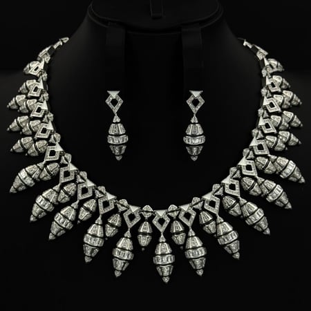 طقم زيركون فضي مكس أسود أنيق بإصدار خاص دقة الماس 3 قطع بضمان على اللون