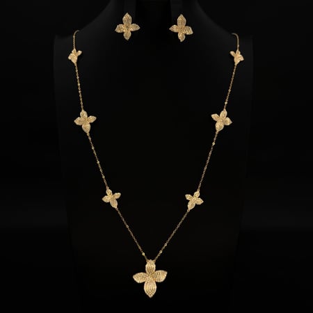 سلسال طويل بحلق زركون دقة ألماس ذهبي إصدار خاص (3قطع) بضمان على اللون تصميم عصري فاخر