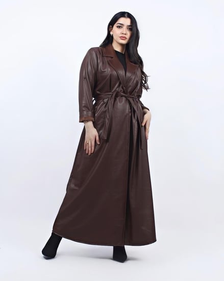 بليزر جلد مبطن بشمواه ناعم( بني)