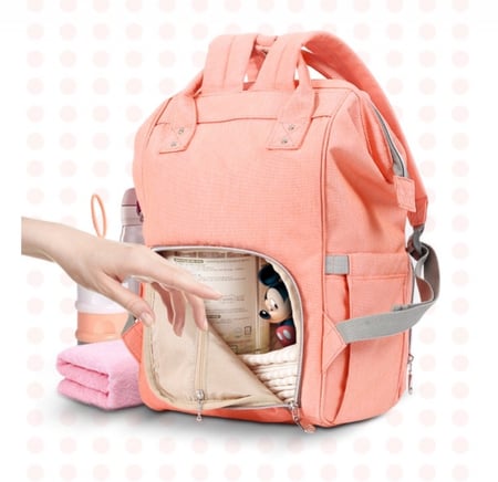 شنطة ديزني اصلية لاحتياجات الاطفال والمواليد باللون الاورنج بناتي  الصورة تطريز بالخيط  مع علاقات للعربة