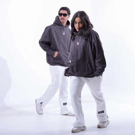 هودي اوفر سايز  للجنسين باللون الرمادي الغامق