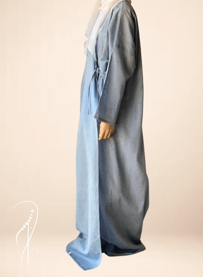 شرشف لف أزرق جينز طرحة متصلة لينين