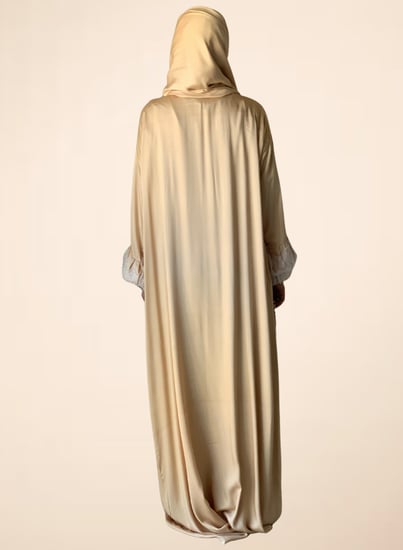 شرشف صلاة بيج دانتيل سحاب و الطرحة مثبتة