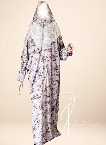 شرشف صلاة خمار منقوش موف مع دنتال فخم