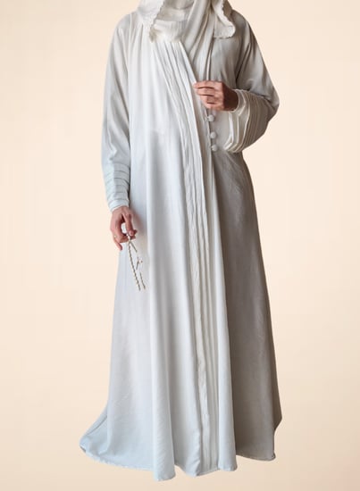 ثوب عباية أزارير بيضاء حج وعمرة أبيض