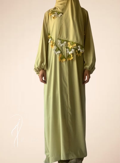 شرشف صلاة فستقي سستة اويا تركي يدوي والطرحة منفصلة