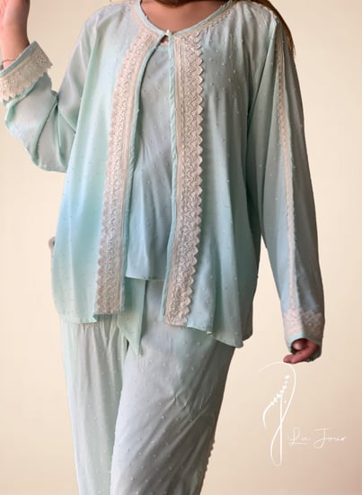 بيجامة تفني قطن دانتيل 3 قطع