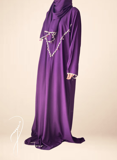 شرشف صلاة بنفسجي سستة مزين بالكروشيه و الورد الاويا