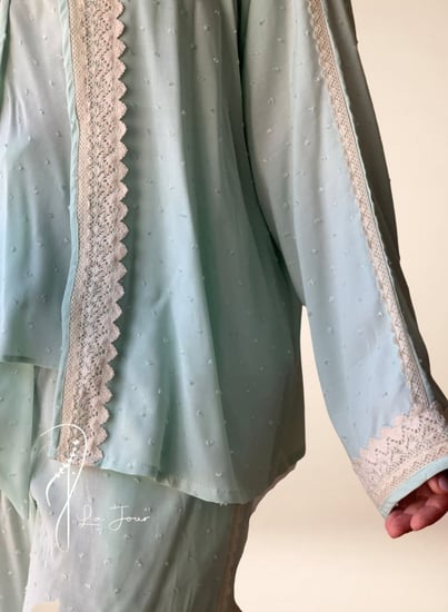 بيجامة تفني قطن دانتيل 3 قطع