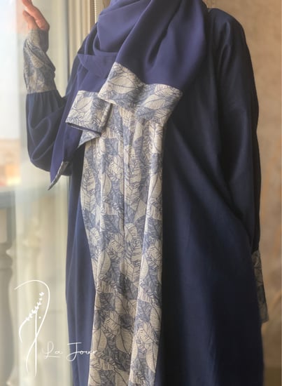 عباية كتان سحاب طرحة منفصلة ازرق