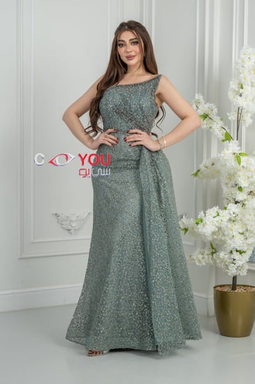 فستان سهرة "تيفاني لامع" بكتف واحد وذيل جانبي منسدل