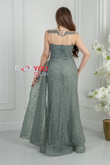 فستان سهرة "تيفاني لامع" بكتف واحد وذيل جانبي منسدل