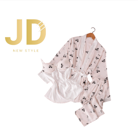 طقم بيجامة حريرية نسائية وردي فاخر من JD New Style