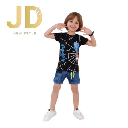 طقم أولادي صيفي سبايدر بطبعة شبكة عنكبوت مع شورت جينز من JD New Style