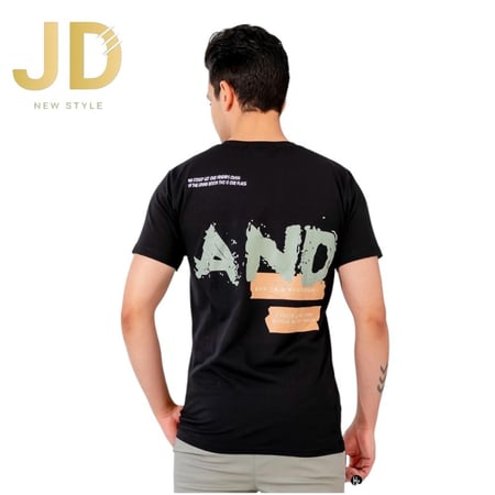 طقم شبابي تيشيرت أسود بطبعة مع بنطال كارغو رمادي فاتح من JD New Style