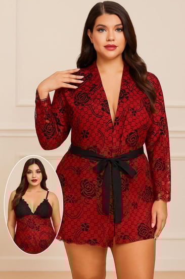 قميص نوم احمر بروب مميز قطعتين