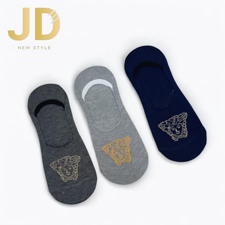 طقم جوارب رجالية خفية بتطريز وجه ذهبي بثلاثة ألوان