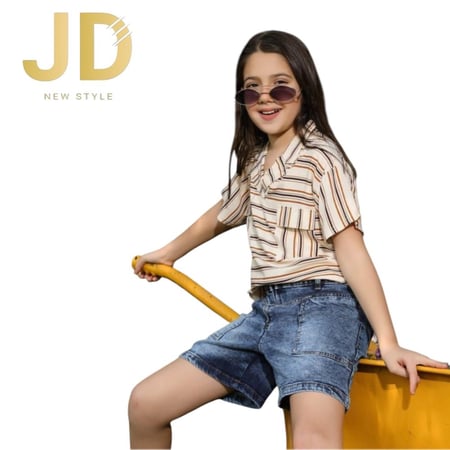 طقم بناتي شورت جينز