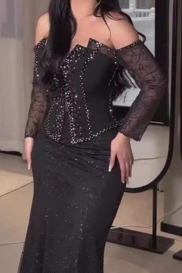 فستان سهرة شبكي أسود