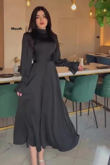 فستان ساتان بربطة خصر