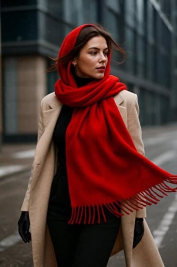 سكارف شتوية احمر - ترند