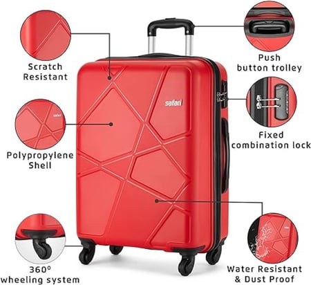 مجموعة سفاري بينتاغون 3 قطع 55 و65 و75 سم - صغيرة ومتوسطة وكبيرة - مصنوعة من مادة البولي بروبيلين - 4 عجلات تدور 360 درجة - مجموعة من 3 قطع - أحمر كرزي | صنع في الهند