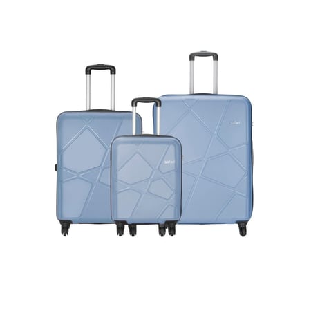 مجموعة حقائب سفر سفاري بينتاغون 55 و65 و75 سم - صغيرة ومتوسطة وكبيرة - مصنوعة من مادة البولي بروبيلين - 4 عجلات تدور بزاوية 360 درجة - مجموعة من 3 قطع - أزرق داكن | صنع في الهند