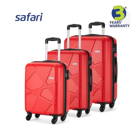 مجموعة سفاري بينتاغون 3 قطع 55 و65 و75 سم - صغيرة ومتوسطة وكبيرة - مصنوعة من مادة البولي بروبيلين - 4 عجلات تدور 360 درجة - مجموعة من 3 قطع - أحمر كرزي | صنع في الهند