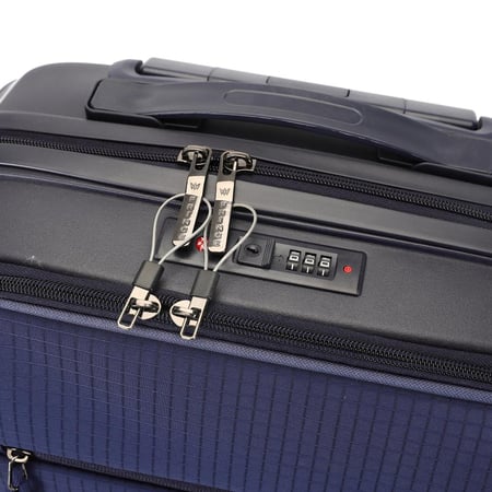 حقيبة سفر برينس بي بي (٨ عجلات) - مقاس ٢٠ بوصة من إيروفليكس | فتحة أمامية | حجرة كمبيوتر محمول | مقبض لحمل الهاتف | سحاب مزدوج مضاد للسرقة | سعة ٤٠ لترًا - أزرق